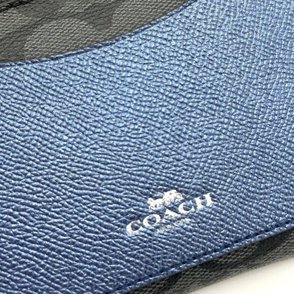 EUC Coach Corner Zip Wristlet with Metallic Navy Colorblock (Black Smoke/Silver) - Picture 12 of 16